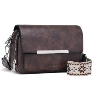 Roulens Brown Crossbody Bag with Patterned Strap